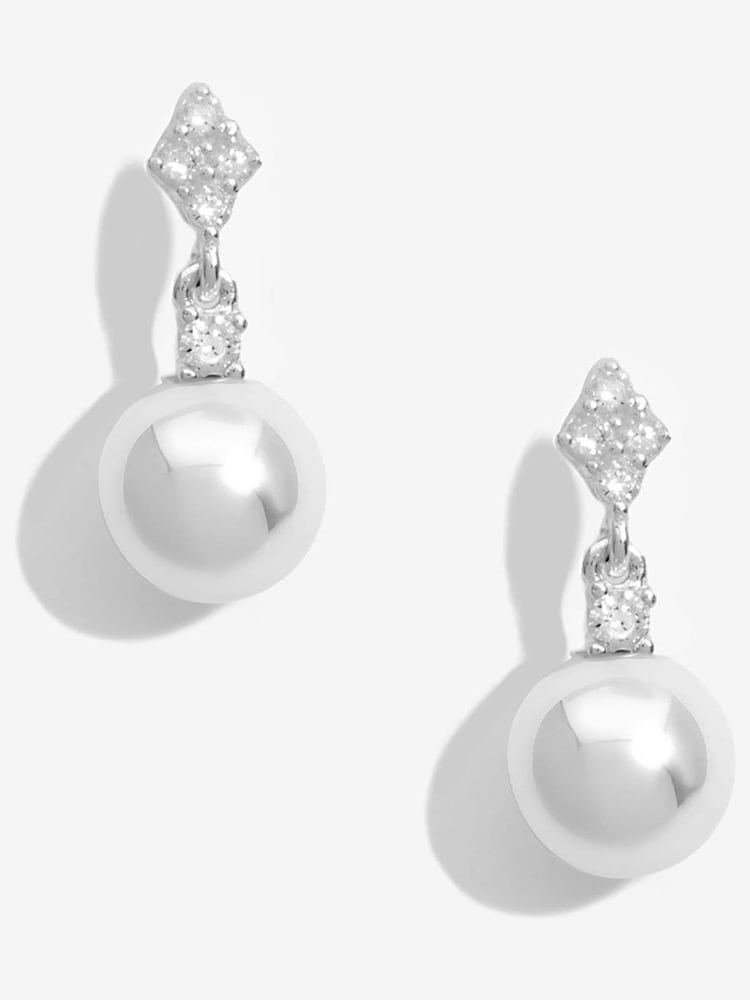 Simply Silver Silver Tone 925 Cubic Zirconia and Pearl Triangle Drop Earrings - Image 1 of 3 Simply Silver Silver Tone 925 Cubic Zirconia and Pearl Triangle Drop Earrings - Image 1 of 3