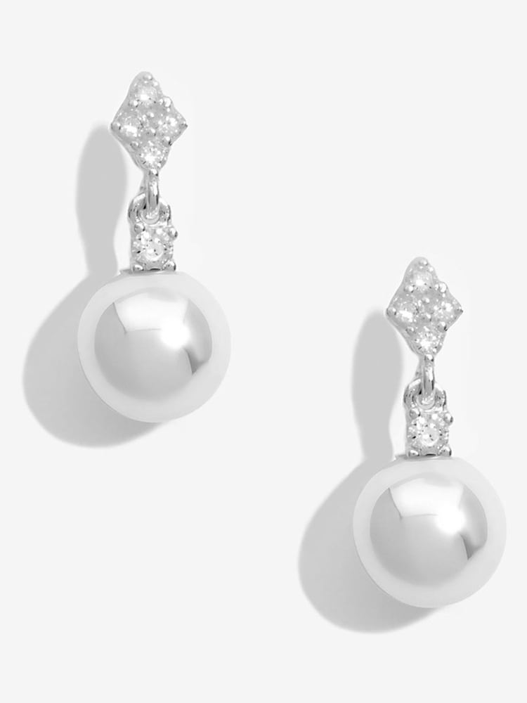 Simply Silver Silver Tone 925 Cubic Zirconia and Pearl Triangle Drop Earrings - Image 2 of 3 Simply Silver Silver Tone 925 Cubic Zirconia and Pearl Triangle Drop Earrings - Image 2 of 3