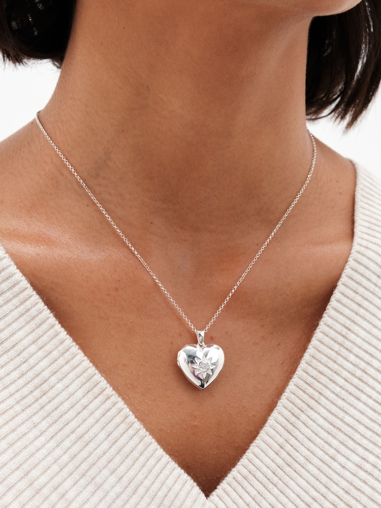 Simply Silver Silver Tone Sterling 925 Cubic Zirconia Heart Locket - Image 1 of 3