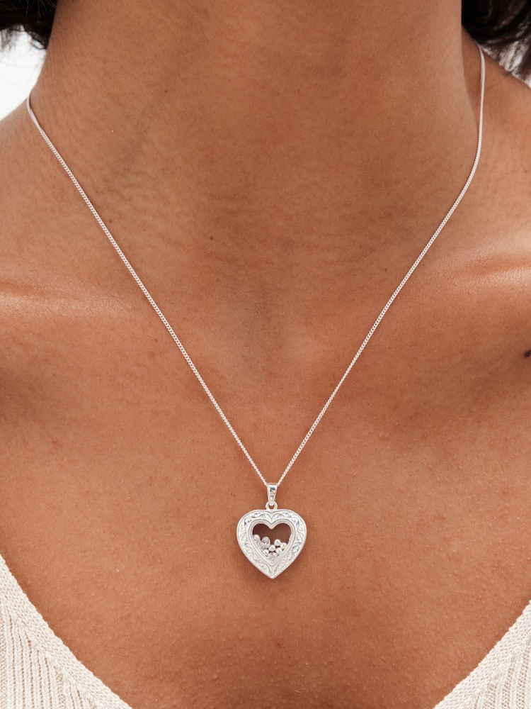 Simply Silver Silver Tone Sterling 925 Cubic Zirconia Heart Shaker Necklace - Image 2 of 3
