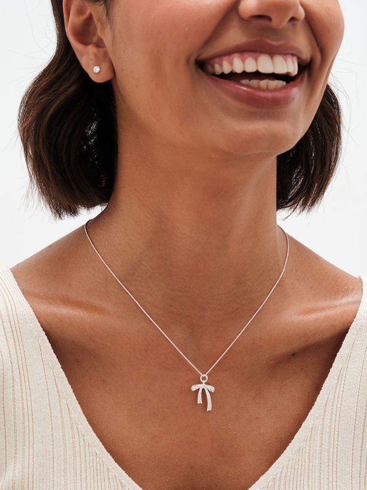 Simply Silver Silver Tone Sterling 925 Cubic Zirconia Bow Pendant - Image 2 of 3 Simply Silver Silver Tone Sterling 925 Cubic Zirconia Bow Pendant - Image 2 of 3