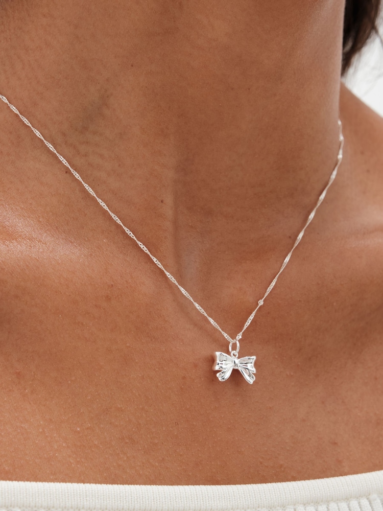 Simply Silver Silver Tone Sterling 925 Polished Bow Pendant - Image 1 of 3