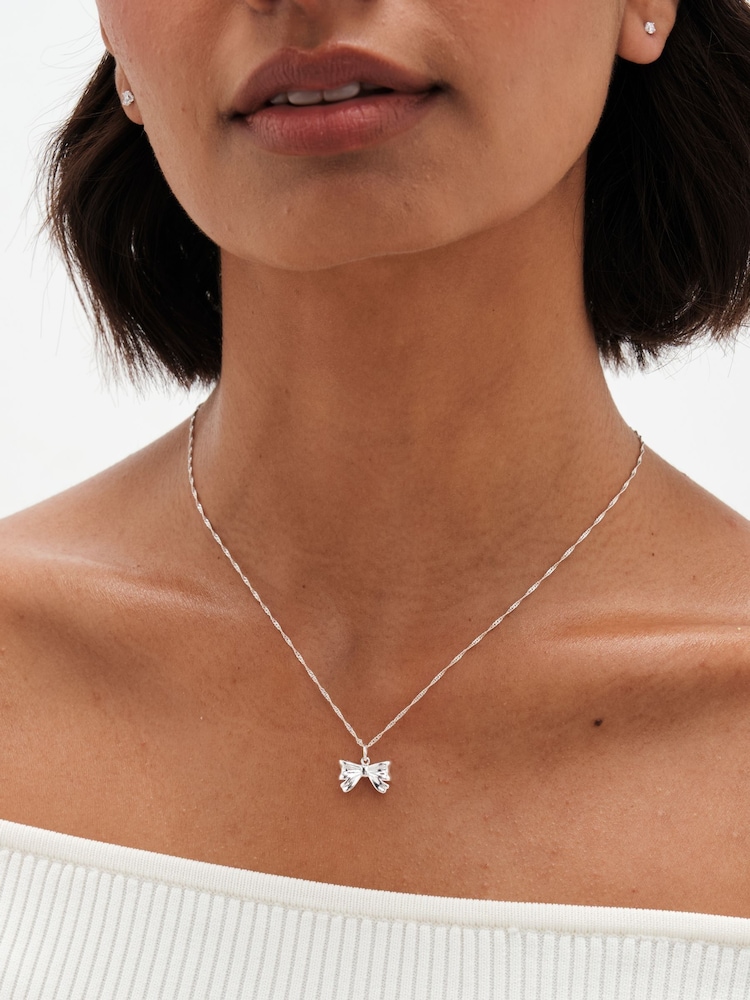 Simply Silver Silver Tone Sterling 925 Polished Bow Pendant - Image 2 of 3