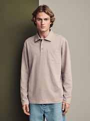 Neutral Marl Heavyweight Long Sleeve Polo Shirt - Image 1 of 7