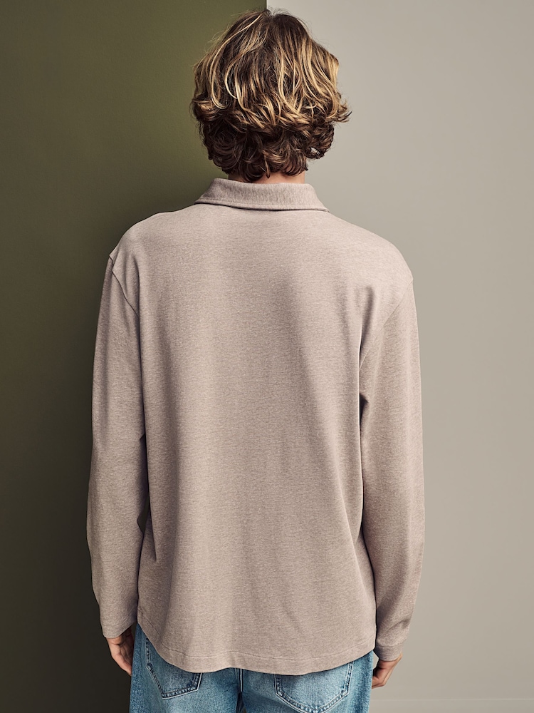 Neutral Marl Heavyweight Long Sleeve Polo Shirt - Image 2 of 7