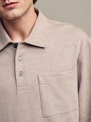 Neutral Marl Heavyweight Long Sleeve Polo Shirt - Image 4 of 7