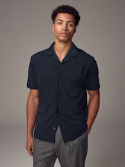 Bleu marine - Chemise en piqué à manches courtes - Image 1 de 8