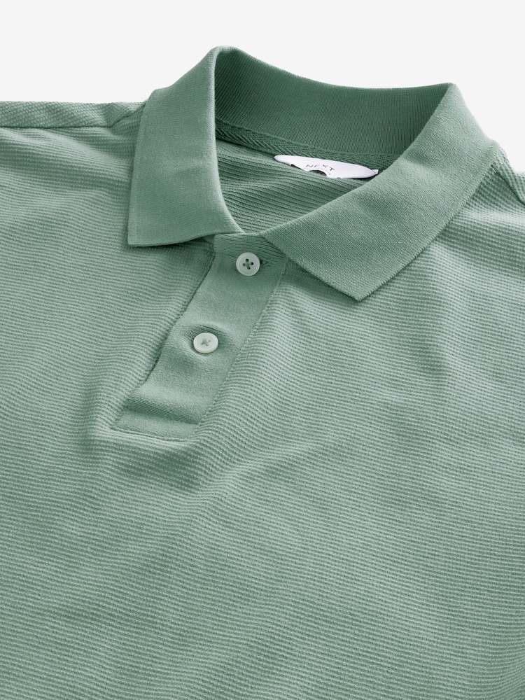 vert - Polos texturés en tissu gaufré à boutons 100% coton - Image 7 of 7