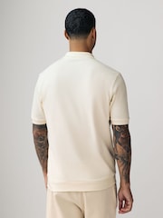 Ecru Cream Textured Waffle Button Through 100% Cotton Polo Shirt - Image 2 of 7
