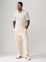 Ecru Cream Textured Waffle Button Through 100% Cotton Polo Shirt - Image 3 of 7