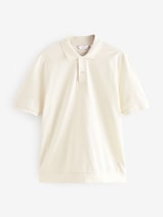 Ecru Cream Textured Waffle Button Through 100% Cotton Polo Shirt - Image 5 of 7