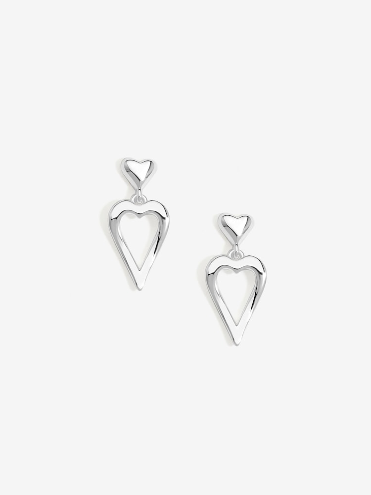 Simply Silver Silver Tone Sterling 925 Polished Open Heart Drop Earrings - Image 1 of 3