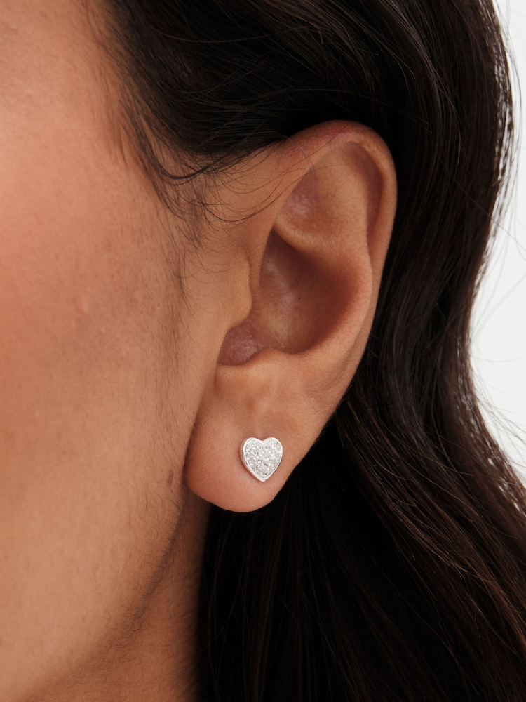 Simply Silver Silver Tone Sterling 925 Pave Heart Stud Earrings - Image 3 of 3