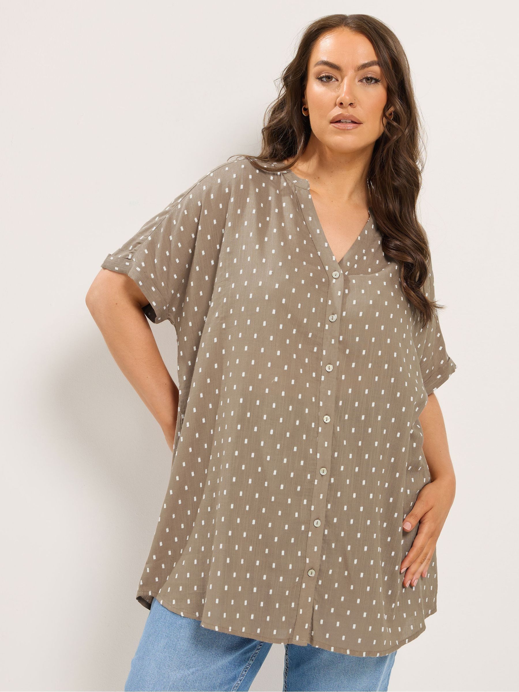 Yours Curve Women's Brown Dobby Notch Neck Blouse