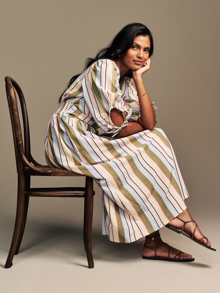 Laura Ashley Blue Holiday Stripe Midaxi Dress - Image 11 of 15