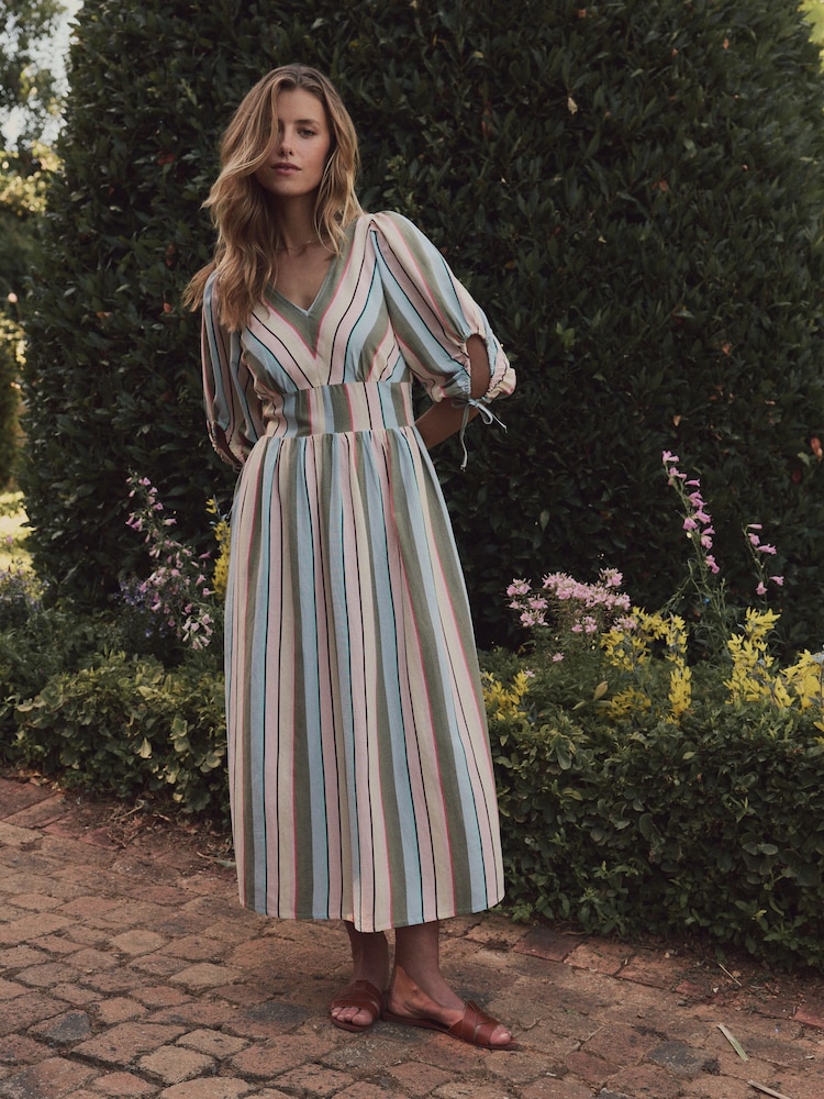 Laura Ashley Blue Holiday Stripe Midaxi Dress - Image 4 of 15