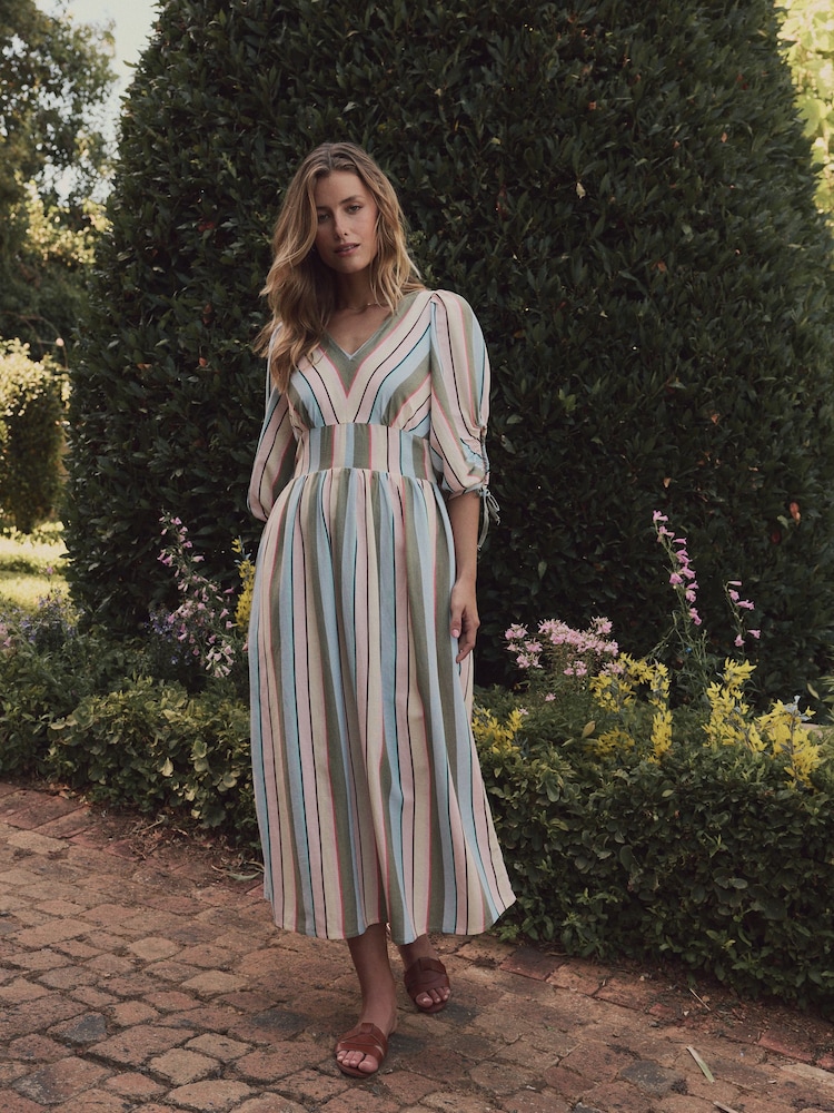 Laura Ashley Blue Holiday Stripe Midaxi Dress - Image 5 of 15