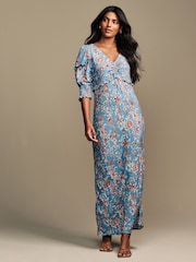 Laura Ashley Blue Derwent Floral Print Midaxi Dress - Image 1 of 11
