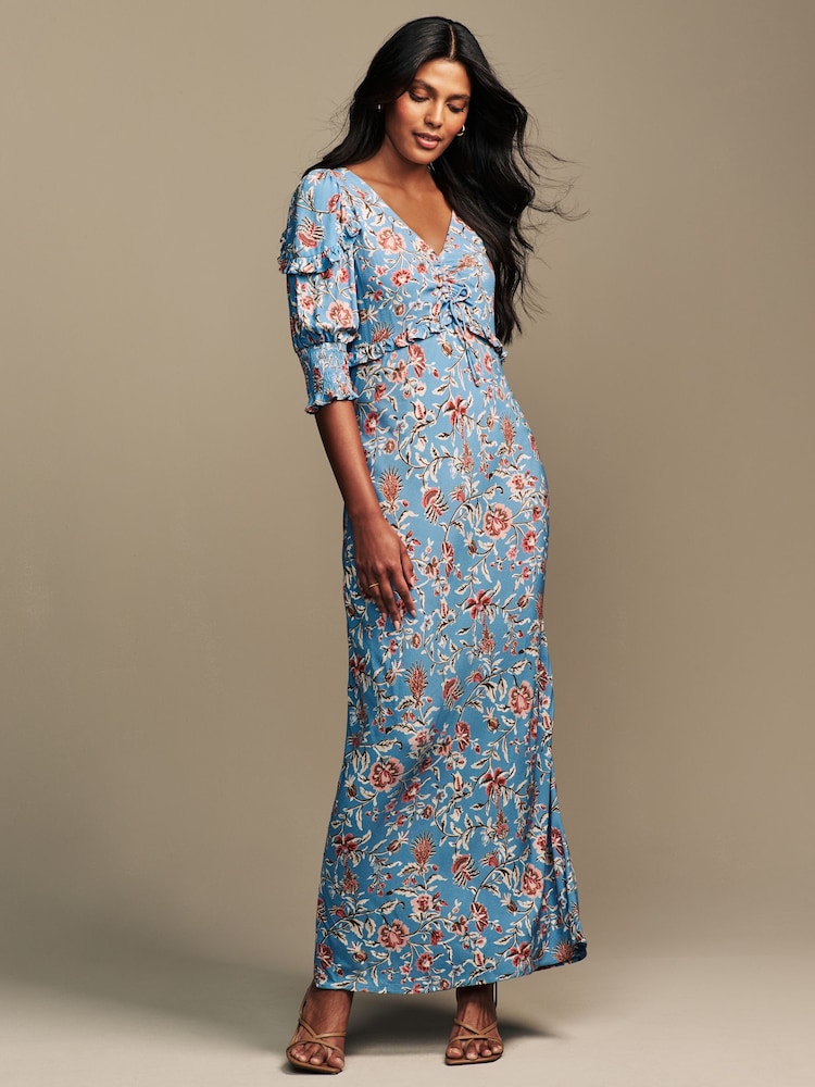 Laura Ashley Blue Derwent Floral Print Midaxi Dress - Image 2 of 11