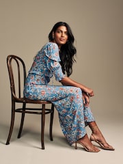 Laura Ashley Blue Derwent Floral Print Midaxi Dress - Image 4 of 11