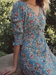 Laura Ashley Blue Derwent Floral Print Midaxi Dress - Image 8 of 11