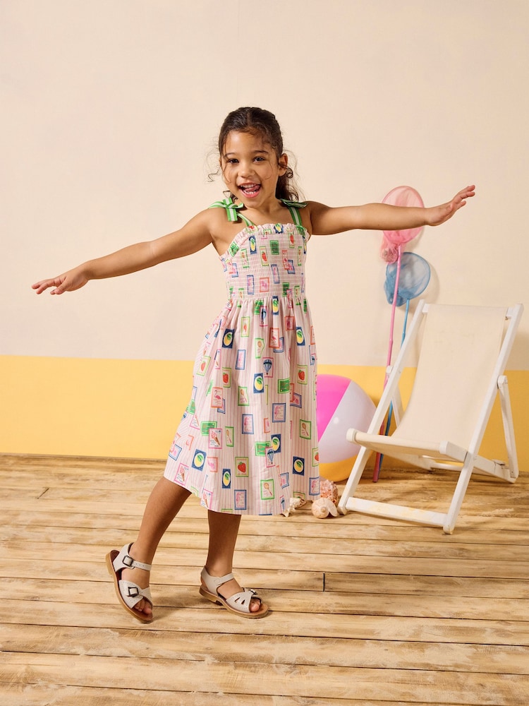 Joules Pretty As A Picture Cream Woven Bow Tie Dress - Image 1 of 7