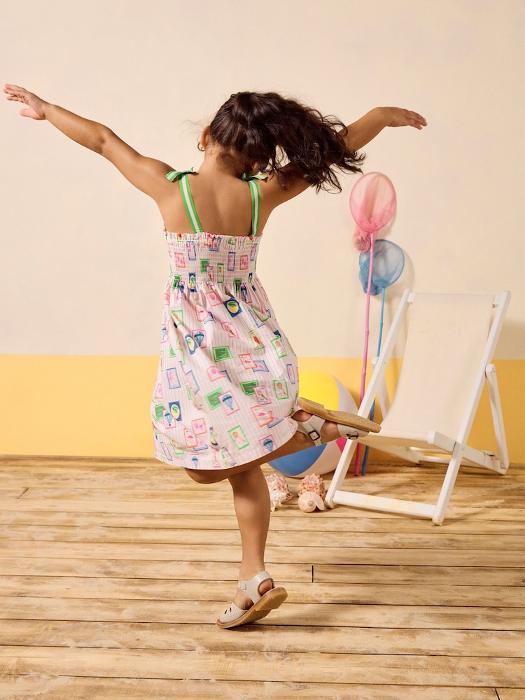 Joules Pretty As A Picture Cream Woven Bow Tie Dress - Image 2 of 7