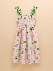 Joules Pretty As A Picture Cream Woven Bow Tie Dress - Image 4 of 7