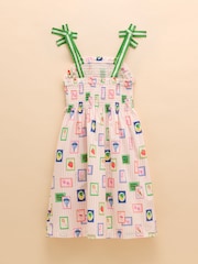 Joules Pretty As A Picture Cream Woven Bow Tie Dress - Image 5 of 7
