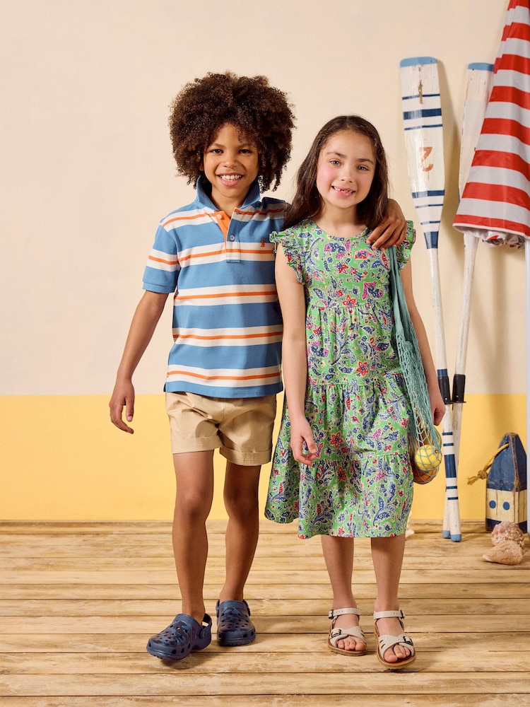 Joules Butterfly Green Print Frill Sleeve Dress - Image 2 of 7 Joules Butterfly Green Print Frill Sleeve Dress - Image 2 of 7