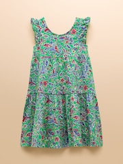 Joules Butterly Green Print Frill Sleeve Dress - Image 4 of 7