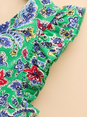 Joules Butterly Green Print Frill Sleeve Dress - Image 5 of 7