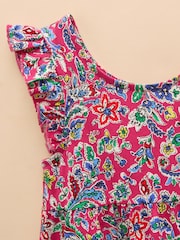 Joules Butterly Bright Pink Print Frill Sleeve Dress - Image 3 of 4