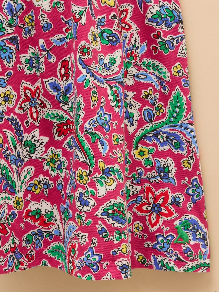 Joules Butterly Bright Pink Print Frill Sleeve Dress - Image 4 of 4