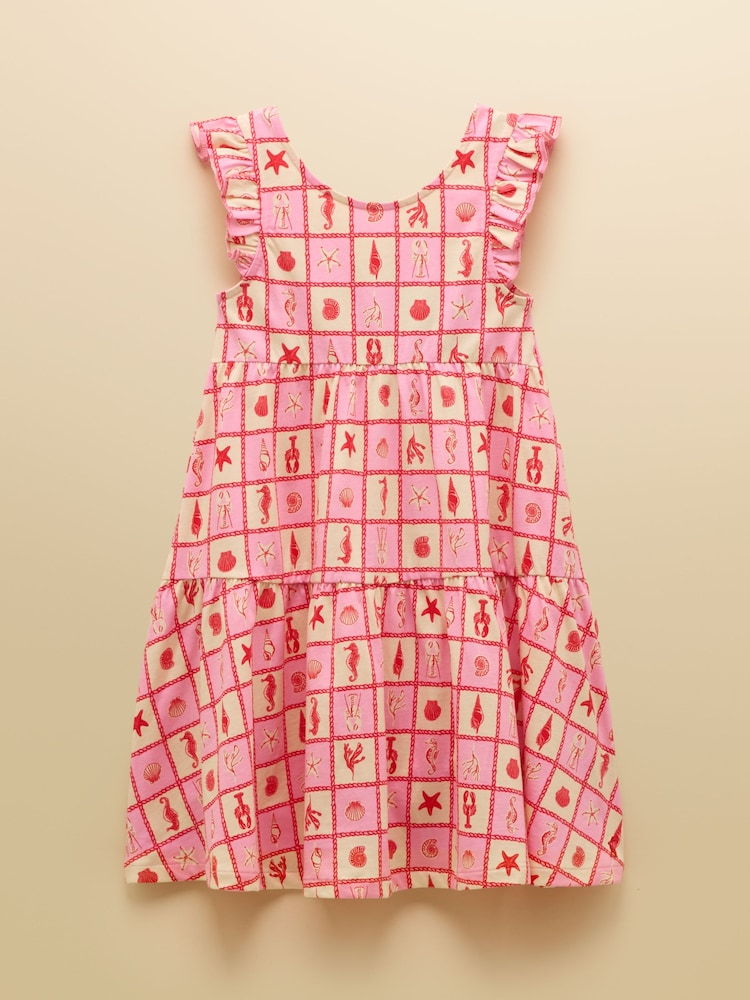 Joules Butterfly Pink/Cream Print Frill Sleeve Dress - Image 1 of 4 Joules Butterfly Pink/Cream Print Frill Sleeve Dress - Image 1 of 4