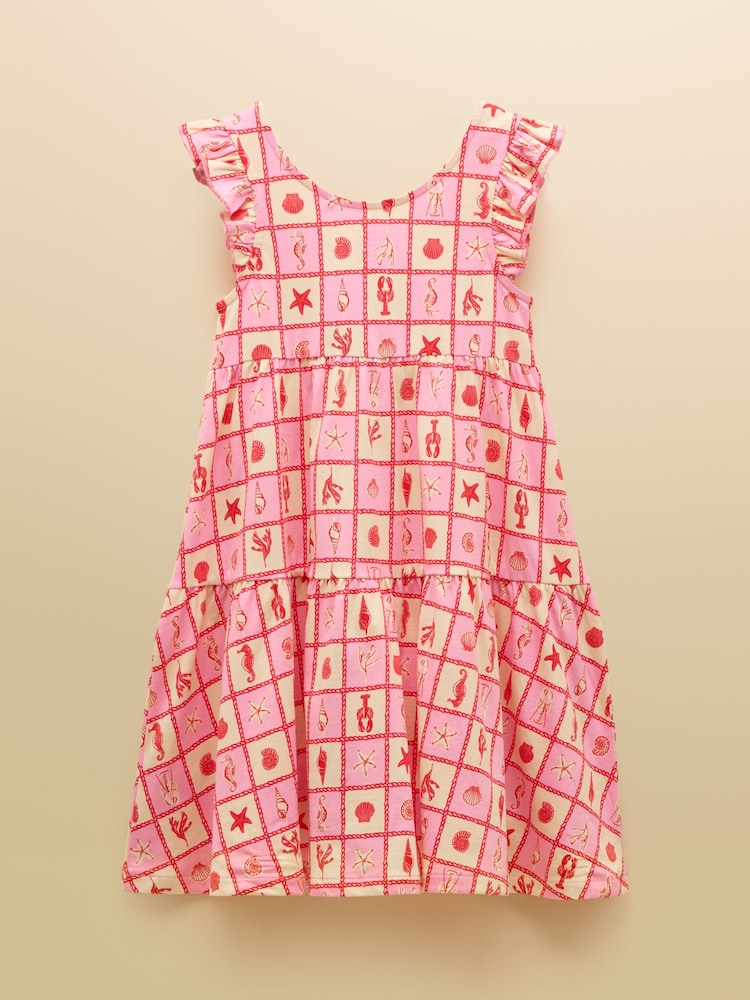 Joules Butterfly Pink/Cream Print Frill Sleeve Dress - Image 2 of 4 Joules Butterfly Pink/Cream Print Frill Sleeve Dress - Image 2 of 4
