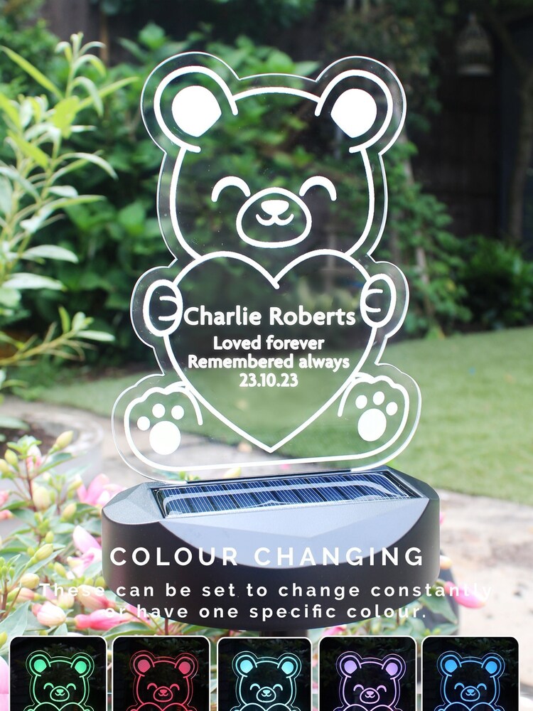 Natural Personalised Bear Memorial Outdoor Solar Light by PMC - Image 1 of 3