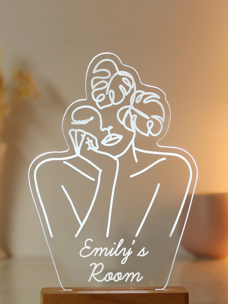 Natural Personalised Line Art Wooden Based LED Light by PMC - Image 2 of 3