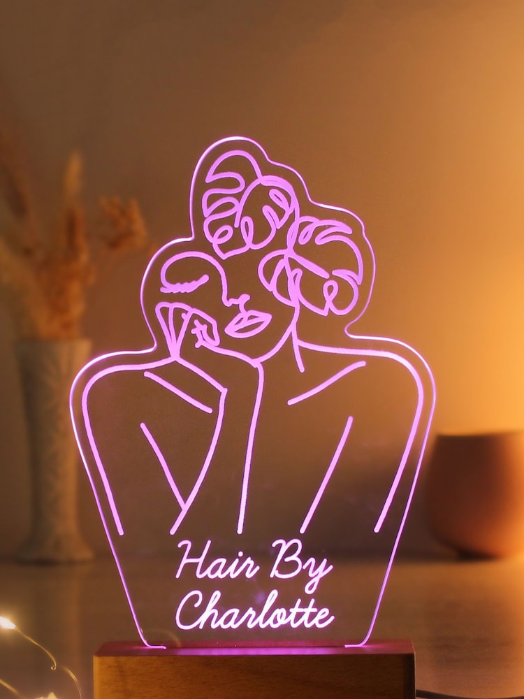 Natural Personalised Line Art Wooden Based LED Light by PMC - Image 3 of 3