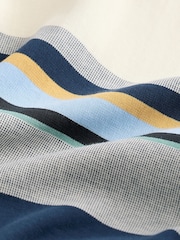 Navy Blue And Taupe Stripe Crew Neck 100% Cotton T-Shirt - Image 2 of 3