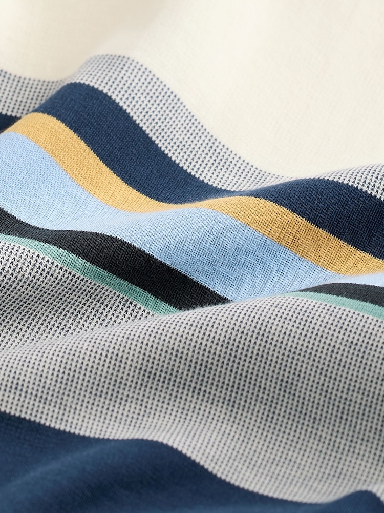 Navy Blue And Taupe Stripe Crew Neck 100% Cotton T-Shirt - Image 2 of 3