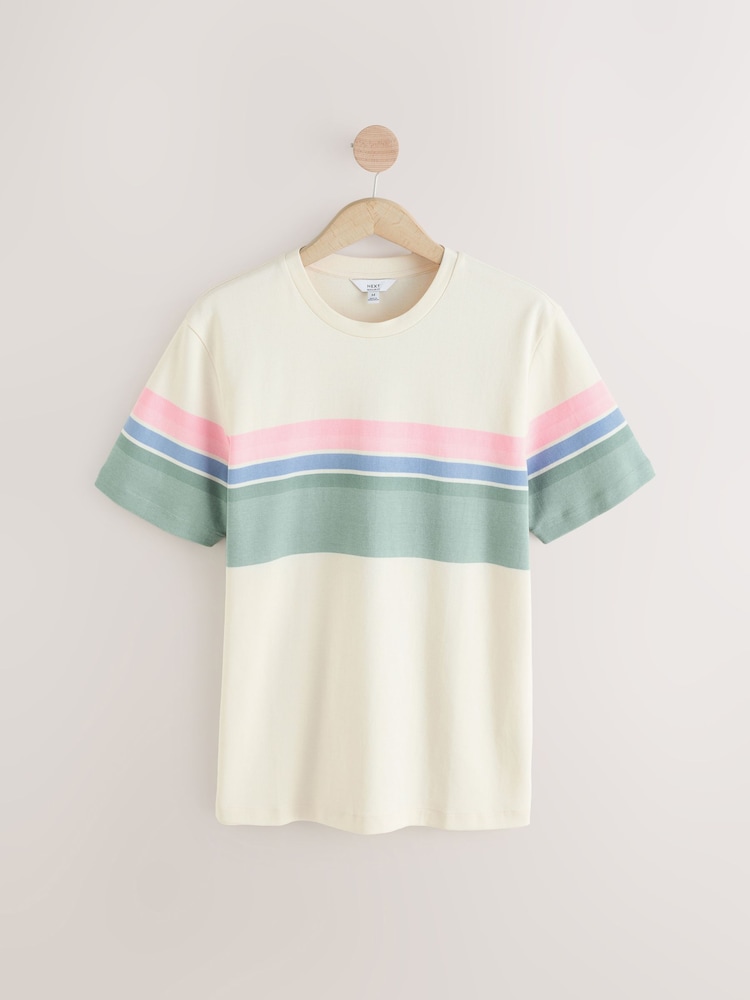 Mint Green Stripe Crew Neck 100% Cotton Jumper - Image 1 of 3