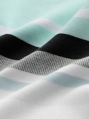 Teal Blue Stripe Interlock 100% Cotton Polo Shirt - Image 3 of 3