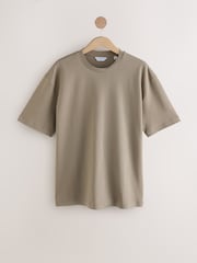Taupe Brown Interlock Boxy Short Sleeve 100% Cotton T-Shirt - Image 1 of 3