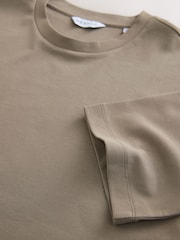 Taupe Brown Interlock Boxy Short Sleeve 100% Cotton T-Shirt - Image 3 of 3