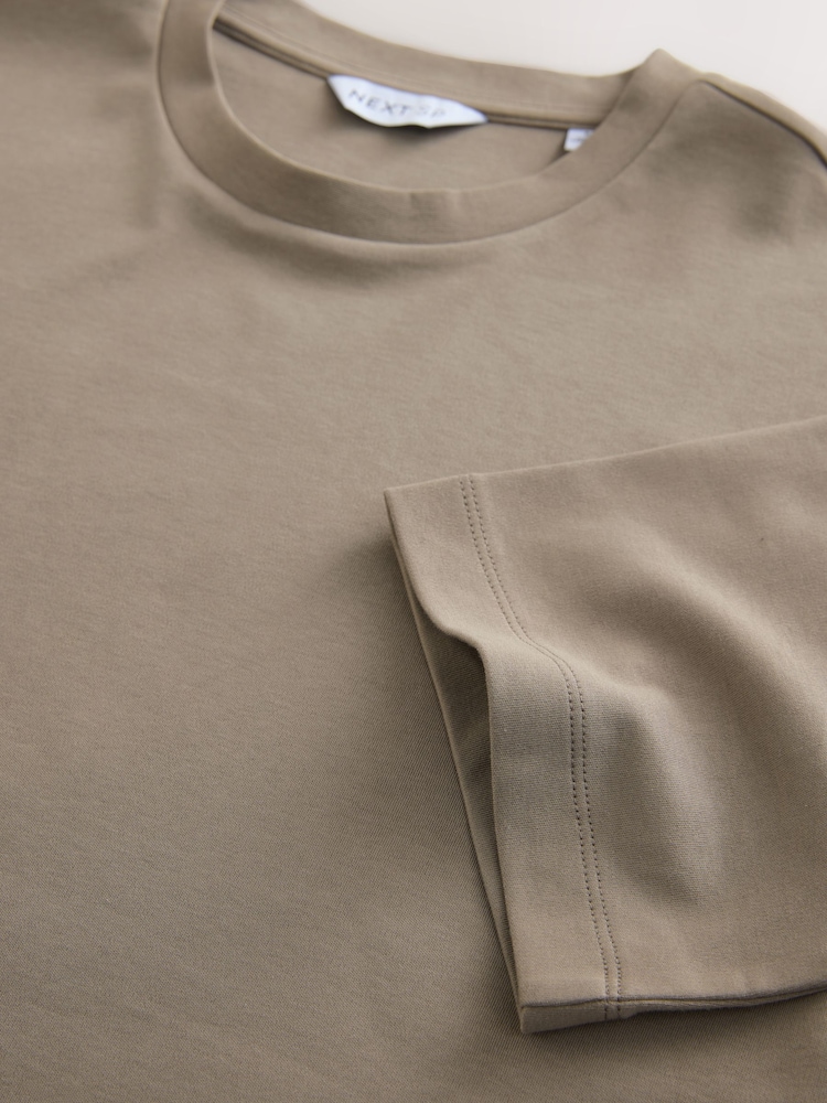 Taupe Brown Interlock Boxy Short Sleeve 100% Cotton T-Shirt - Image 3 of 3