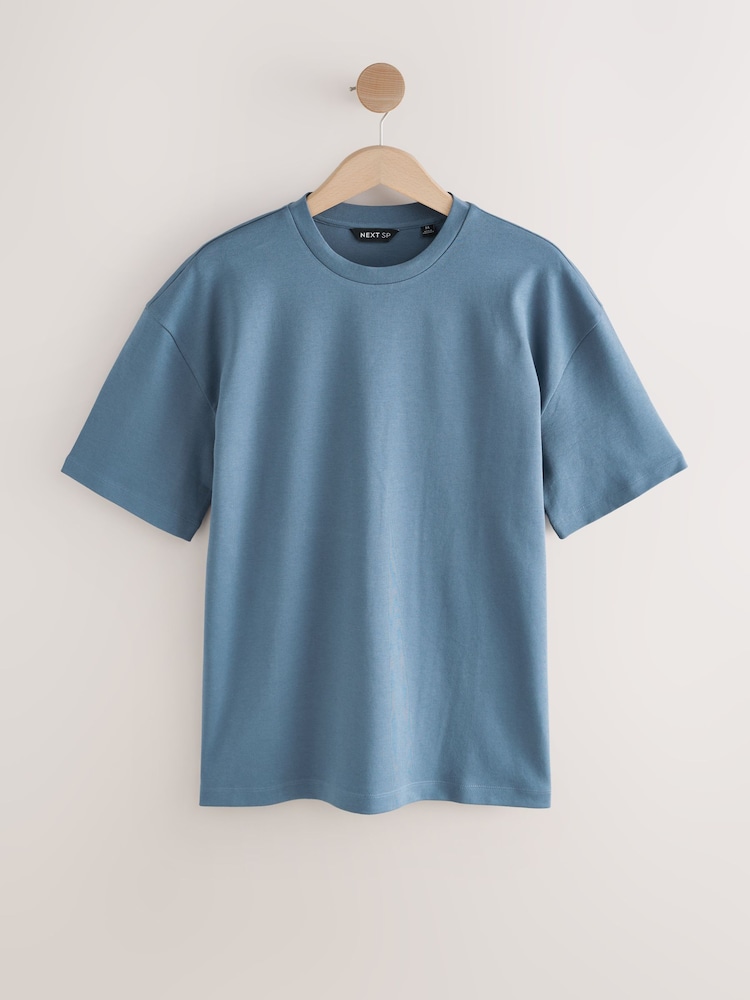 Blue Interlock Boxy Short Sleeve 100% Cotton T-Shirt - Image 1 of 1