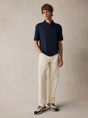 Navy Blue 100% Cotton Short Sleeve Smart Collar Polo Shirt - Image 2 of 8