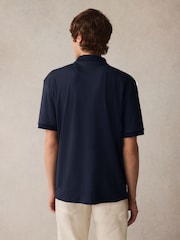 Navy Blue 100% Cotton Short Sleeve Smart Collar Polo Shirt - Image 3 of 8