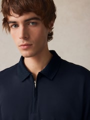 Navy Blue 100% Cotton Short Sleeve Smart Collar Polo Shirt - Image 4 of 8